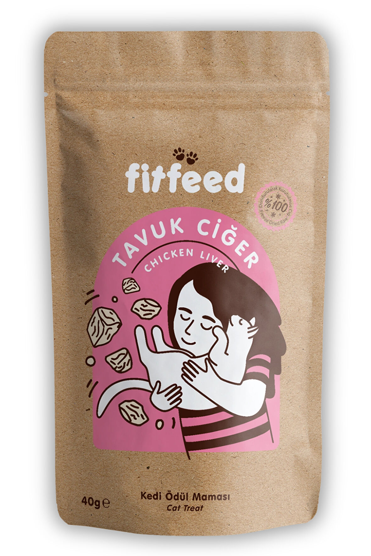Freeze-Dried Çiğ Tavuk Ciğer Kedi Ödülü 40g
