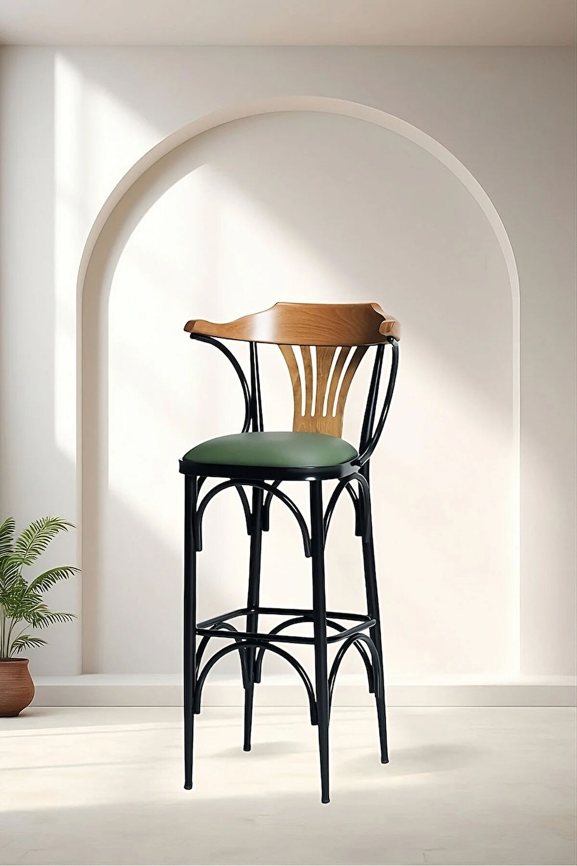 169/75 Bar Taburesi – Yeşil Deri Oturum, Metal Ayaklı, 75 Cm Yükseklik Bar Sandalyesi