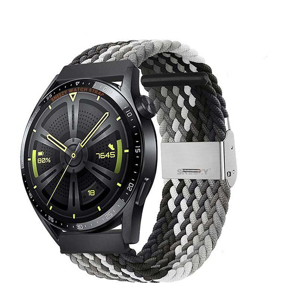 Sneezy Huawei Watch GT5 46mm İle Uyumlu 22mm Metal Klips Solo Fiberlink Örgü Kordon