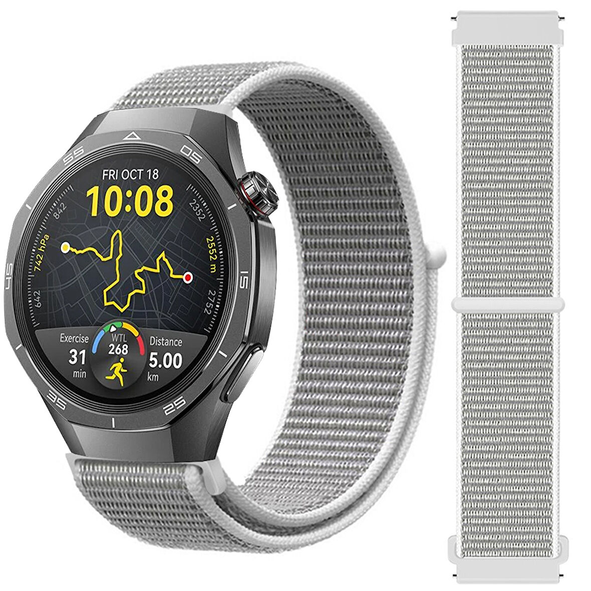 Huawei Watch GT5 Pro 46mm İle Uyumlu Ayarlanabilir Cırt Cırtlı Yumuşak Spor Kumaş Örgü Kordon
