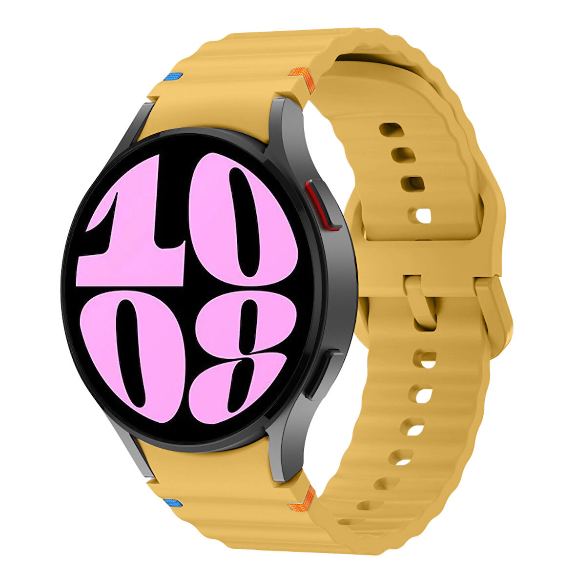 Samsung Galaxy Watch 6 40-43-44-47mm İle Uyumlu Metal Tokalı Dalgalı Spor Silikon Kordon