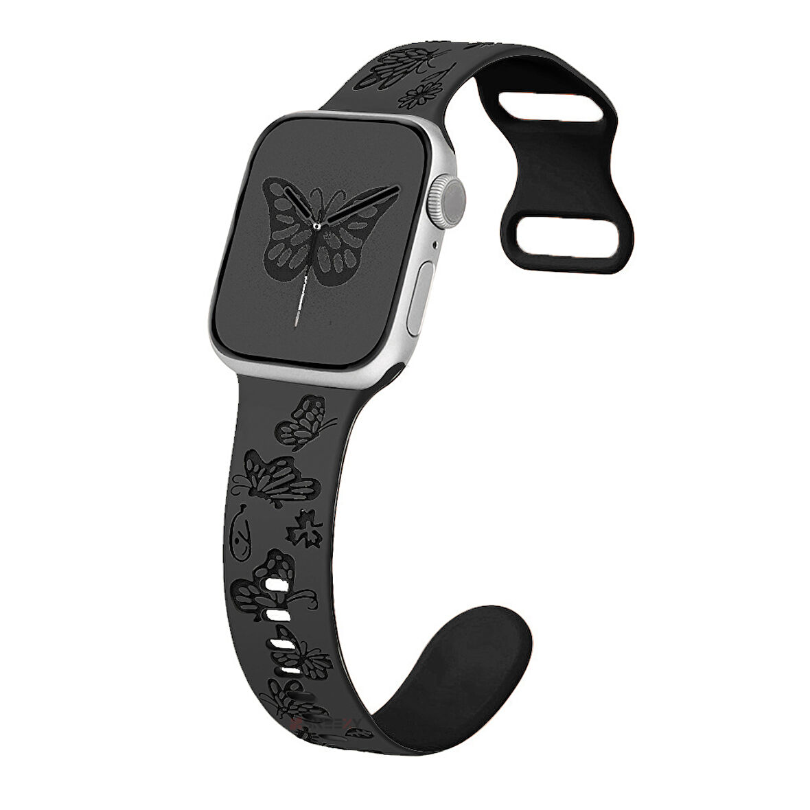Apple Watch Uyumlu 38 40 41mm Kelebek Desenli Yumuşak Silikon Kordon Seri 2 3 4 5 6 Se 7 8 9 10 42mm