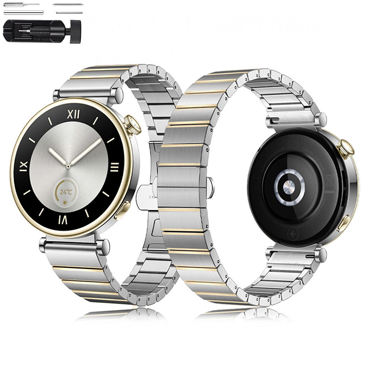 Huawei Watch GT5 41mm İle Uyumlu Renk Detaylı 18mm Paslanmaz Çelik Metal Kordon Kayış