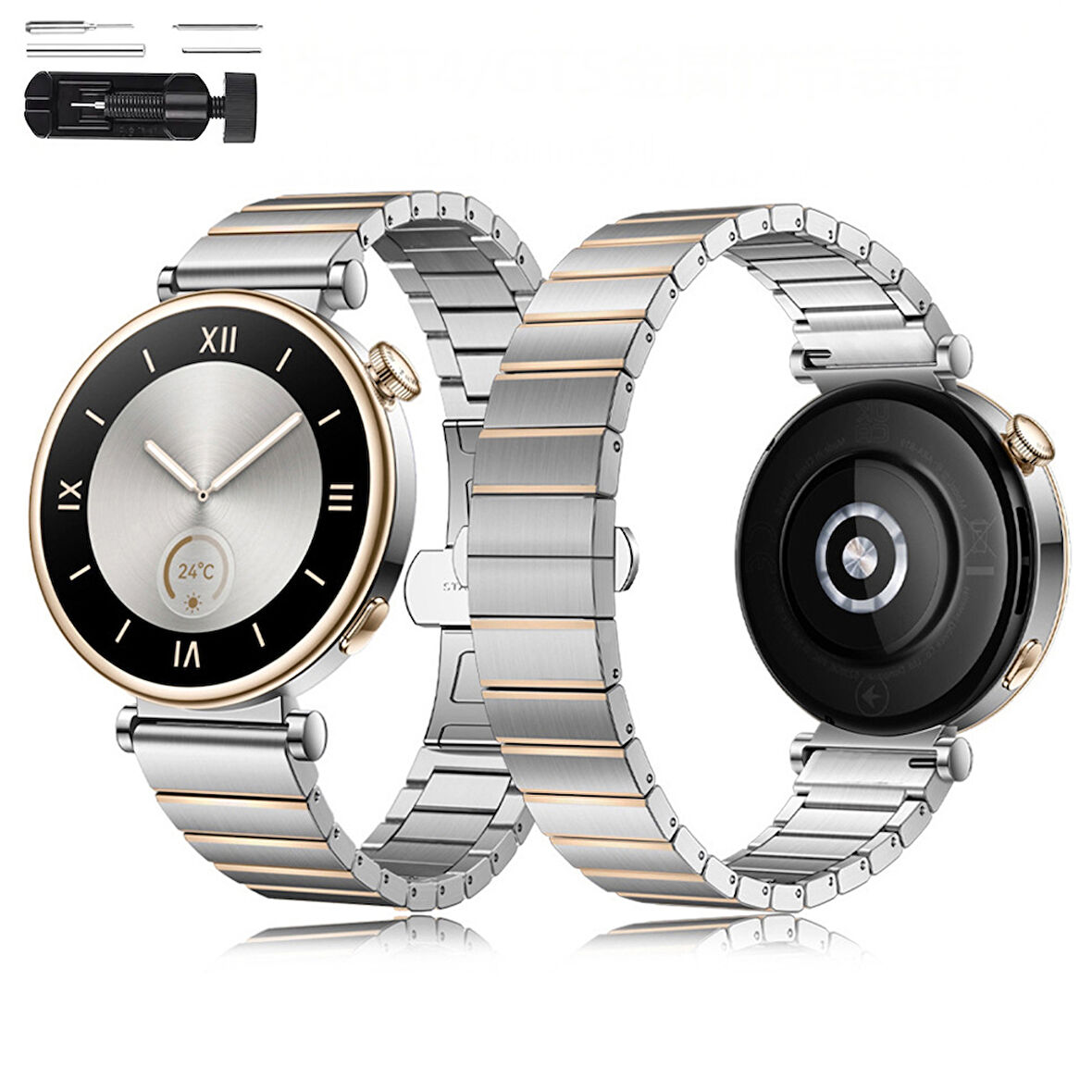 Huawei Watch GT5 41mm İle Uyumlu Renk Detaylı 18mm Paslanmaz Çelik Metal Kordon Kayış