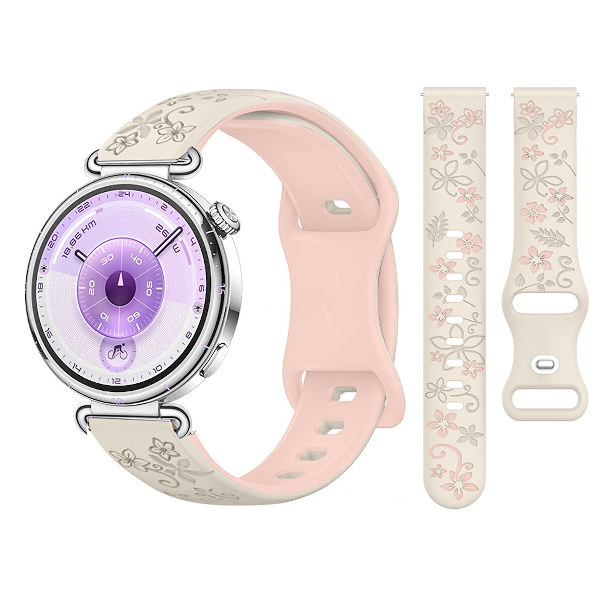 Huawei Watch GT6 41mm Uyumlu FloraFlex Çiçek Desenli Yumuşak Soft Silikon Kordon