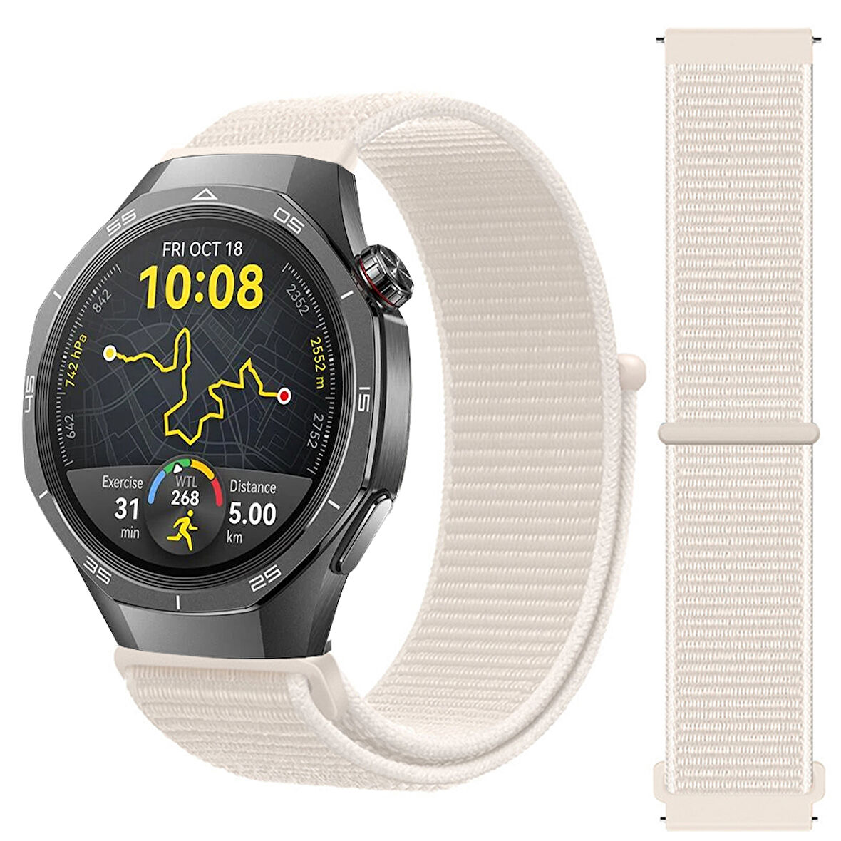 Huawei Watch GT5 Pro 46mm İle Uyumlu Ayarlanabilir Cırt Cırtlı Yumuşak Spor Kumaş Örgü Kordon