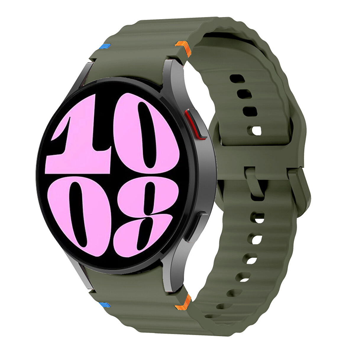 Samsung Galaxy Watch 6 40-43-44-47mm İle Uyumlu Metal Tokalı Dalgalı Spor Silikon Kordon