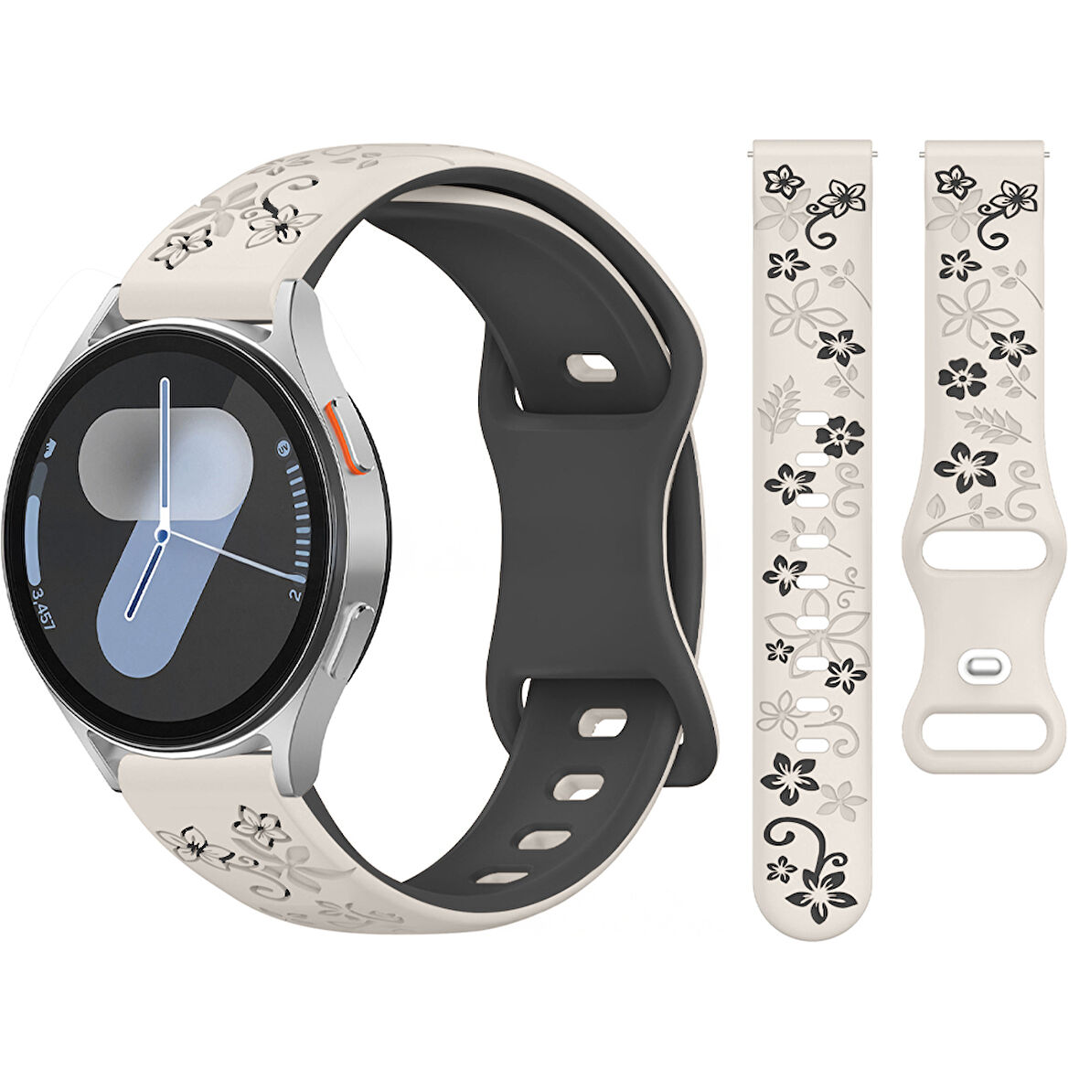 Samsung Galaxy Watch 4 5 Serisi ile Uyumlu FloraFlex Çiçek Desenli Silikon Kordon
