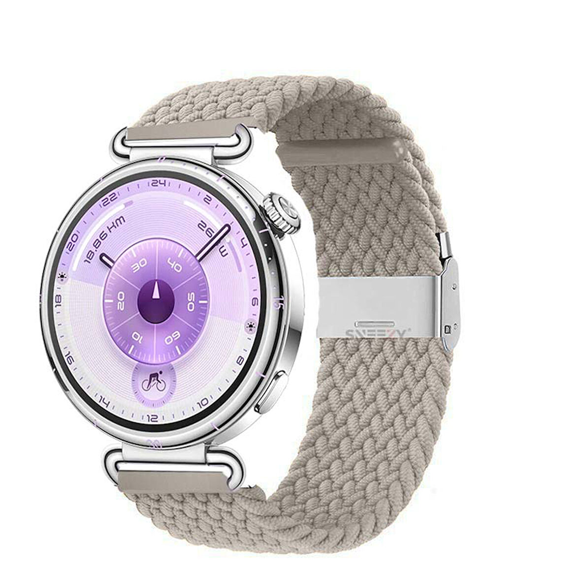 Sneezy Huawei Watch GT6 41mm İle Uyumlu Metal Klips Solo Fiberlink Kumaş Örgü Kordon