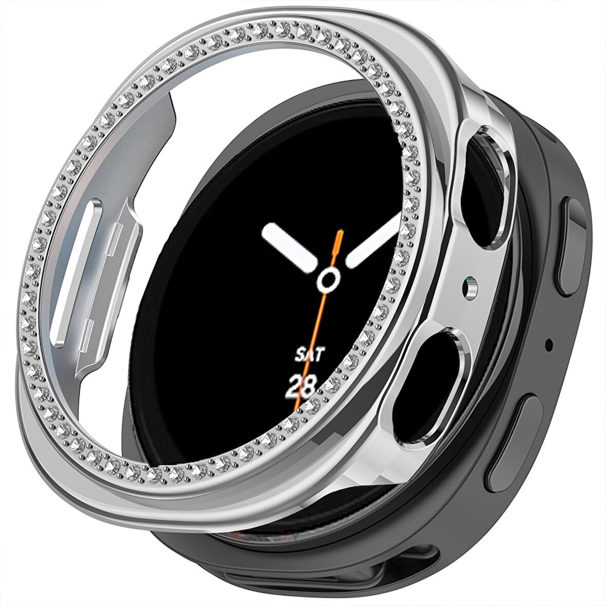 Samsung Galaxy Watch 8 40mm İle Uyumlu Zarif Kristal Taşlı Kasa Koruyucu Kılıf