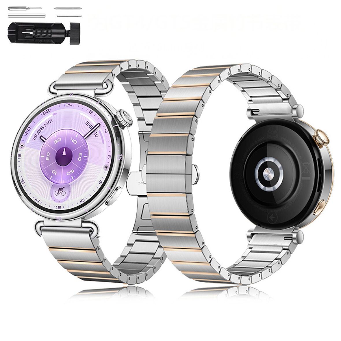 Huawei Watch GT6 41mm İle Uyumlu Renk Detaylı 18mm Paslanmaz Çelik Metal Kordon Kayış