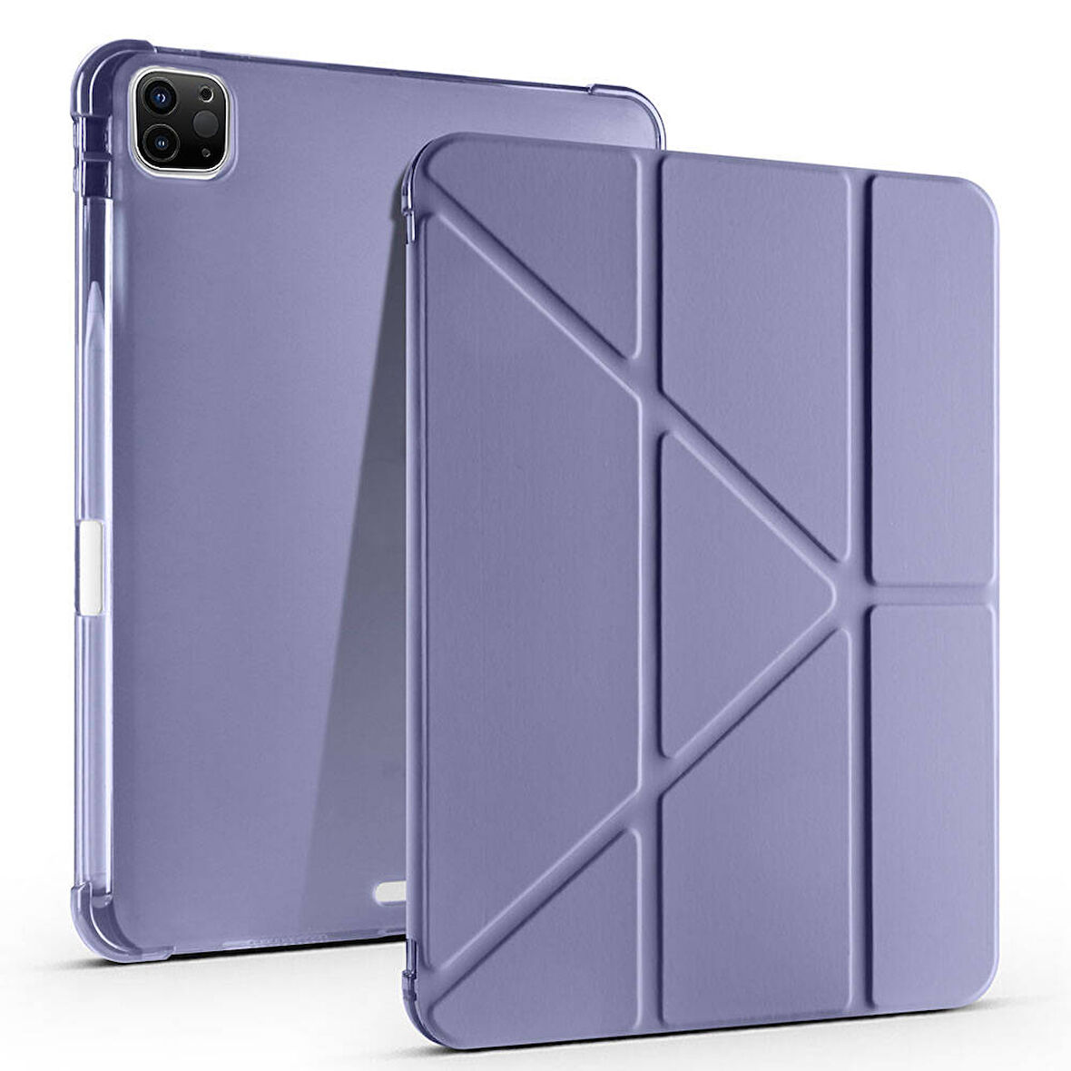 Apple iPad Pro 11 inç 3.Nesil M1 2021 Uyumlu Kılıf Üçgen Katlanabilir Kalem Şarj Bölmeli Kılıf