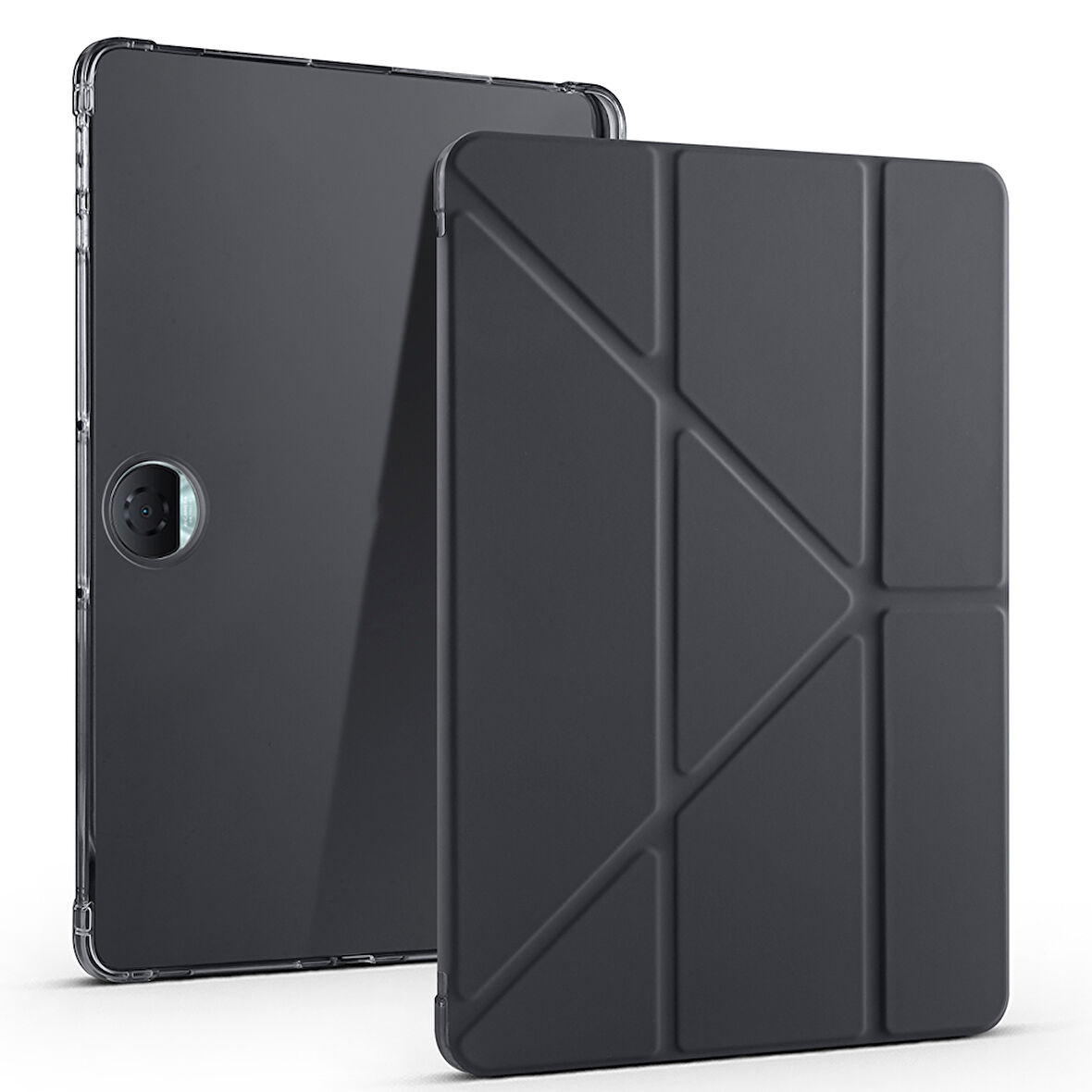 Honor Pad 9 Kılıf Üçgen Katlanabilir Pu Deri Kapaklı Kalemlikli Dikey Standlı Akıllı Tablet Kılıfı