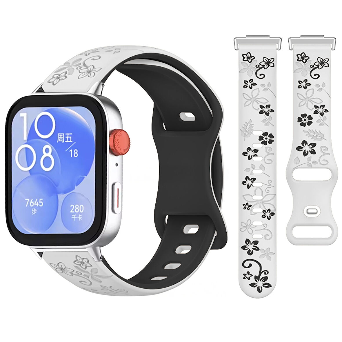 Huawei Watch Fit 3 İle Uyumlu FloraFlex Çiçek Desenli Silikon Kordon