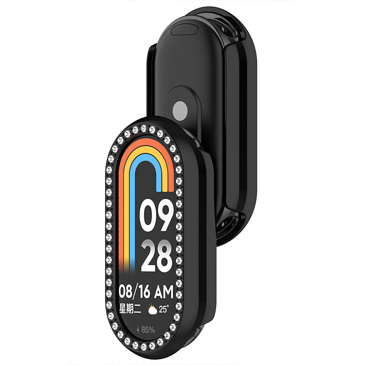 Xiaomi Smart Band 8 İle Uyumlu Zarif Kristal Taşlı Kasa Koruyucu Kılıf