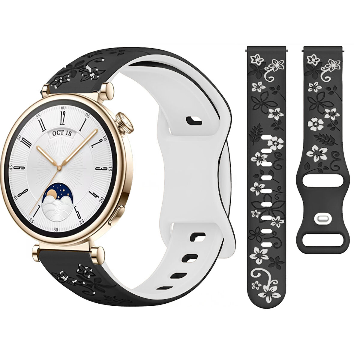 Huawei Watch GT4 41mm Uyumlu FloraFlex Çiçek Desenli Yumuşak Soft Silikon Kordon