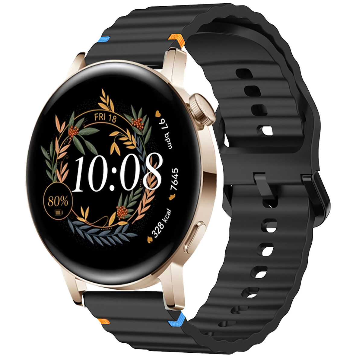 Huawei Watch GT2 GT3 42mm İle Uyumlu Dalga Desenli Tokalı Yumusaş Soft Silikon Kordon