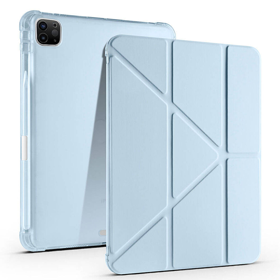 Apple iPad Pro 11 inç 2.Nesil 2020 Uyumlu Kılıf Üçgen Katlanabilir Kalem Şarj Bölmeli Kılıf