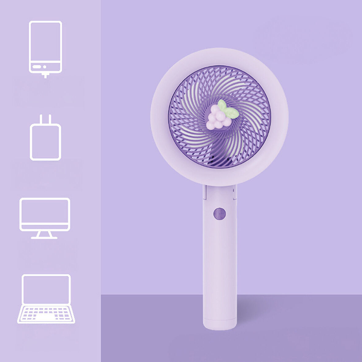 Meyve Figürlü 3 Kademeli Sessiz Mini Taşınabilir Fan Şarjlı Type-C Girişli, Taşınabilir Masaüstü Fan