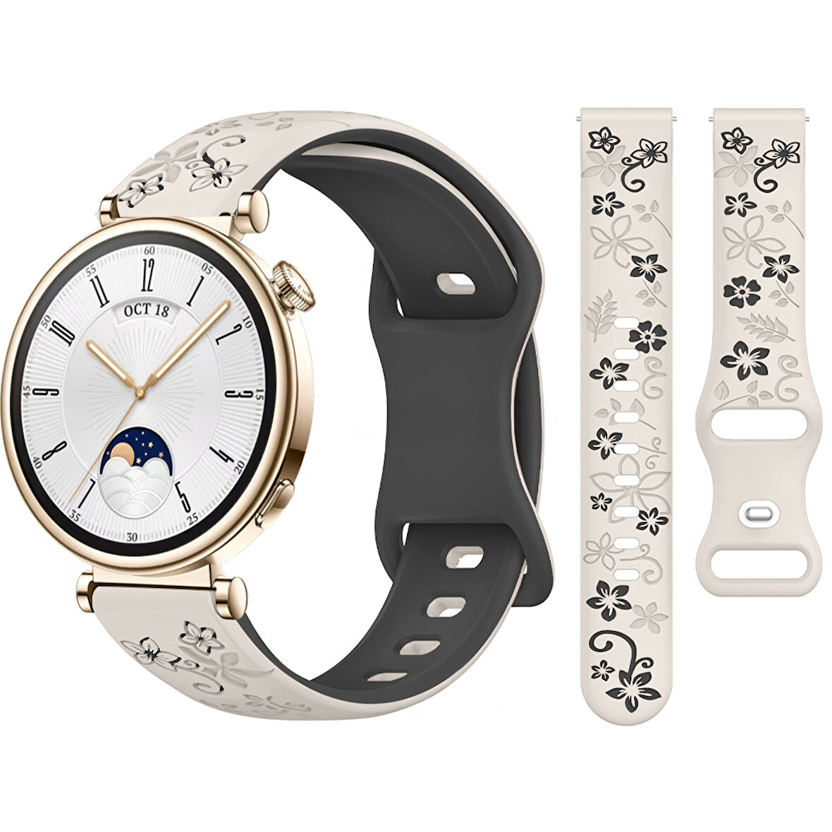 Huawei Watch GT4 41mm Uyumlu FloraFlex Çiçek Desenli Yumuşak Soft Silikon Kordon