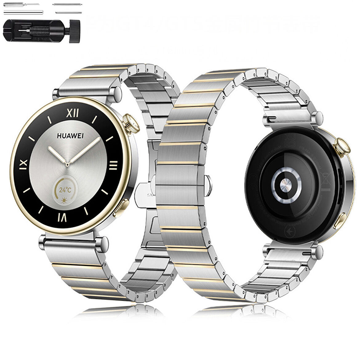 Huawei Watch GT4 41mm İle Uyumlu Renk Detaylı 18mm Paslanmaz Çelik Metal Kordon Kayış