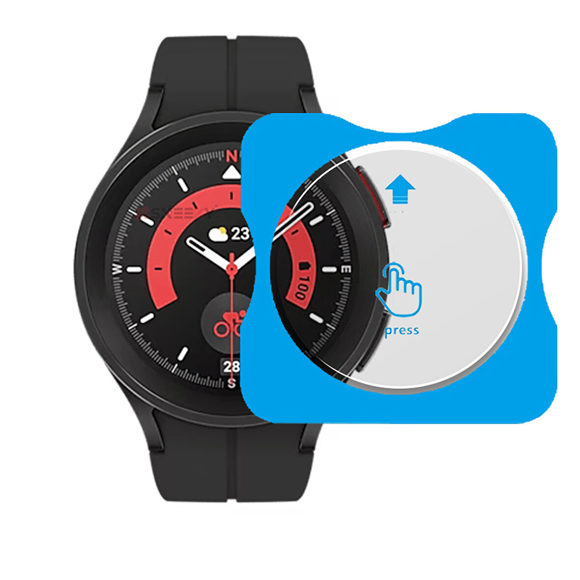 Samsung Watch 5 Pro 45mm Uyumlu Kolay Takılabilir Takma Aparatlı Temperli Cam Ekran Koruyucu 