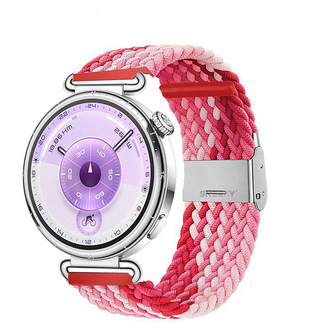 Sneezy Huawei Watch GT6 41mm İle Uyumlu Metal Klips Solo Fiberlink Kumaş Örgü Kordon