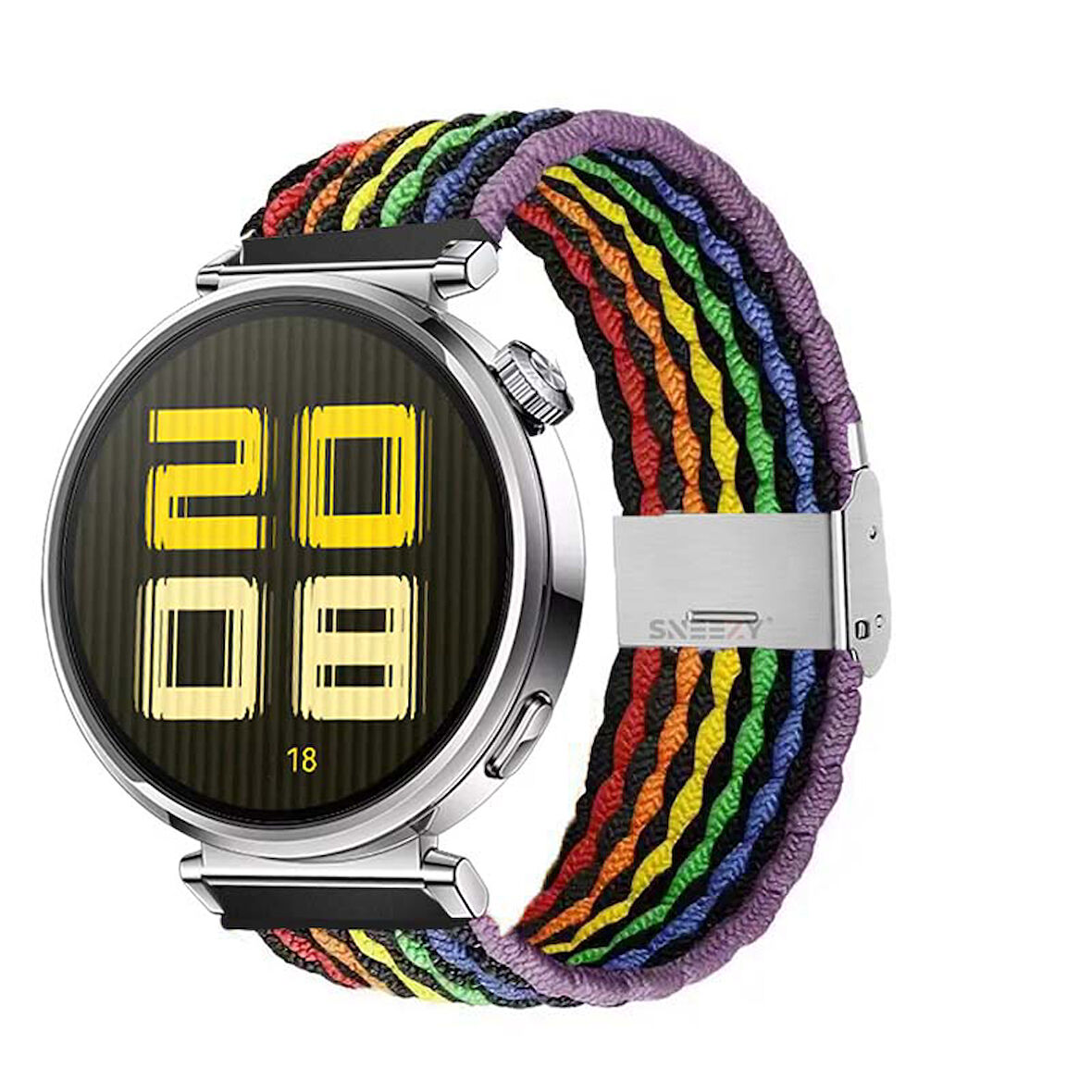 Sneezy Huawei Watch GT 5 41mm İle Uyumlu Metal Klips Solo Fiberlink Kumaş Örgü Kordon