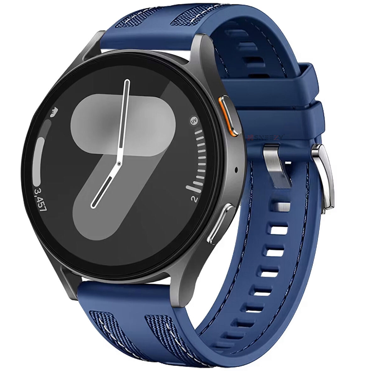 Sneezy Samsung Galaxy Watch 7 44mm 40mm Uyumlu Metal Tokalı Dikiş Detaylı Şık Dokuma Silikon Kordon