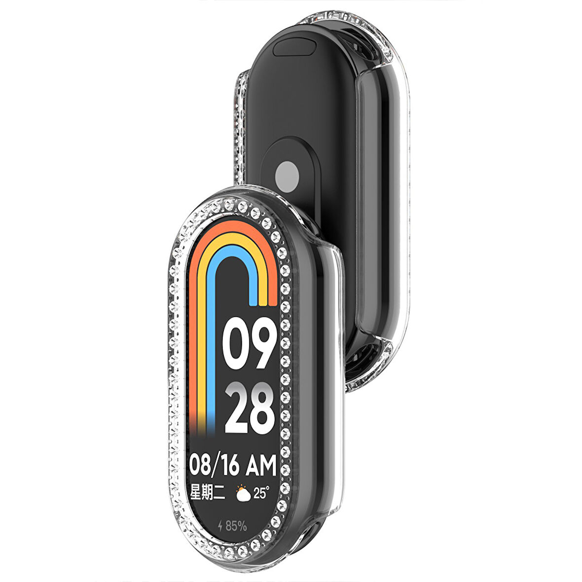 Xiaomi Smart Band 8 İle Uyumlu Zarif Kristal Taşlı Kasa Koruyucu Kılıf