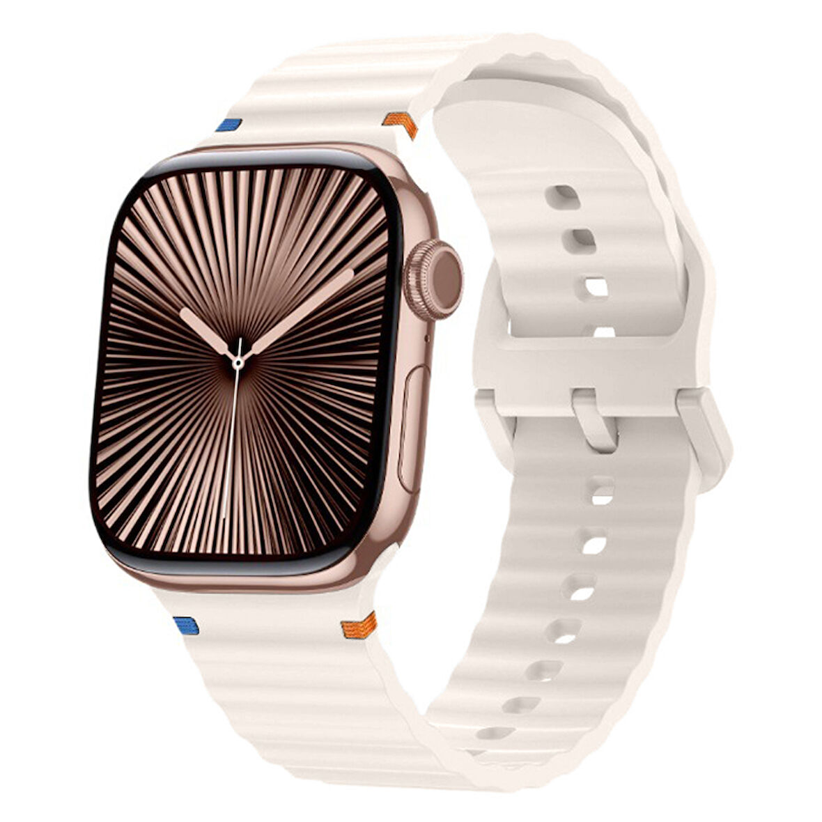 Apple Watch 42mm 44mm 45mm S10 46mm Ultra 49mm Uyumlu Dalga Desenli Tokalı Yumusaş Silikon Kordon