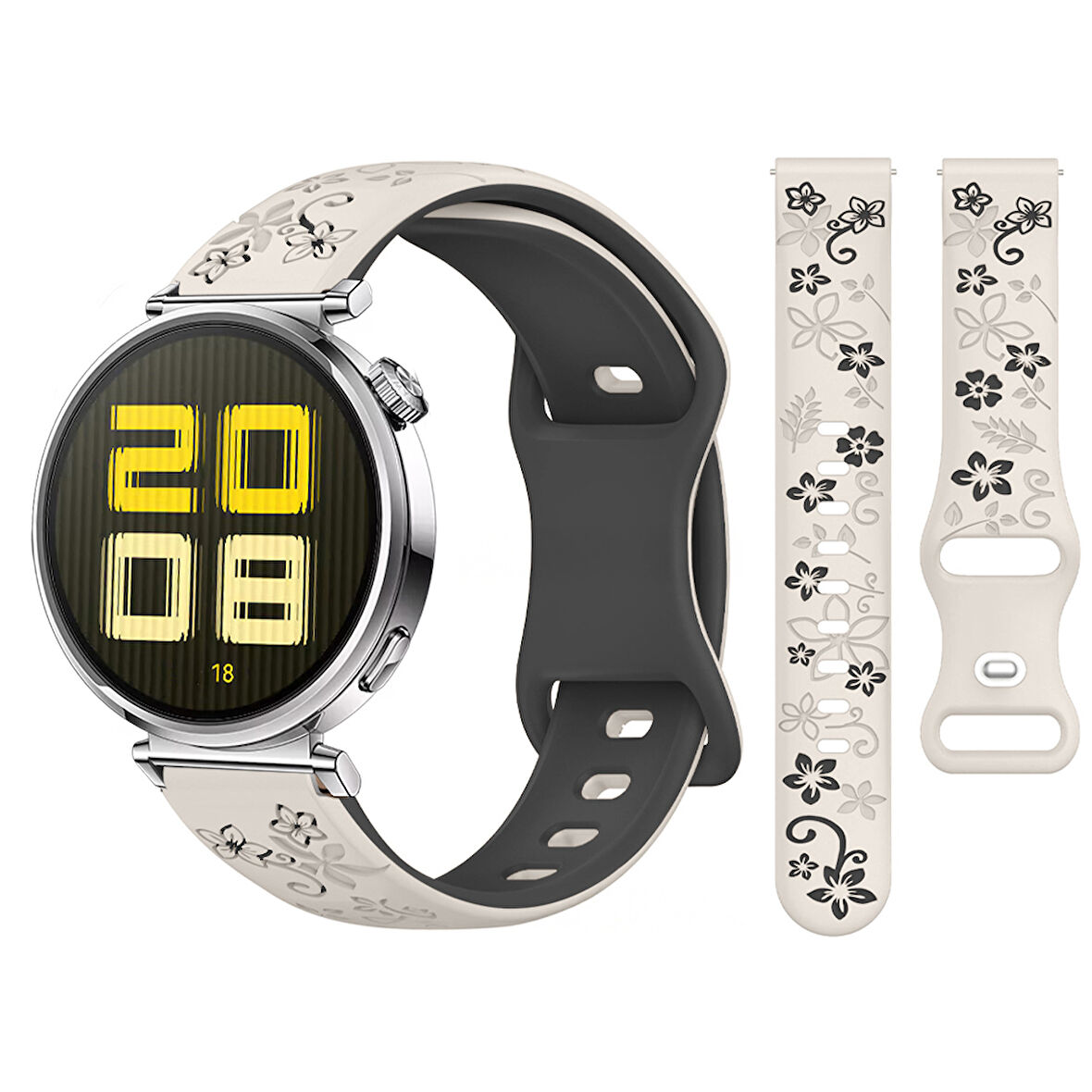 Huawei Watch GT5 41mm Uyumlu FloraFlex Çiçek Desenli Yumuşak Soft Silikon Kordon