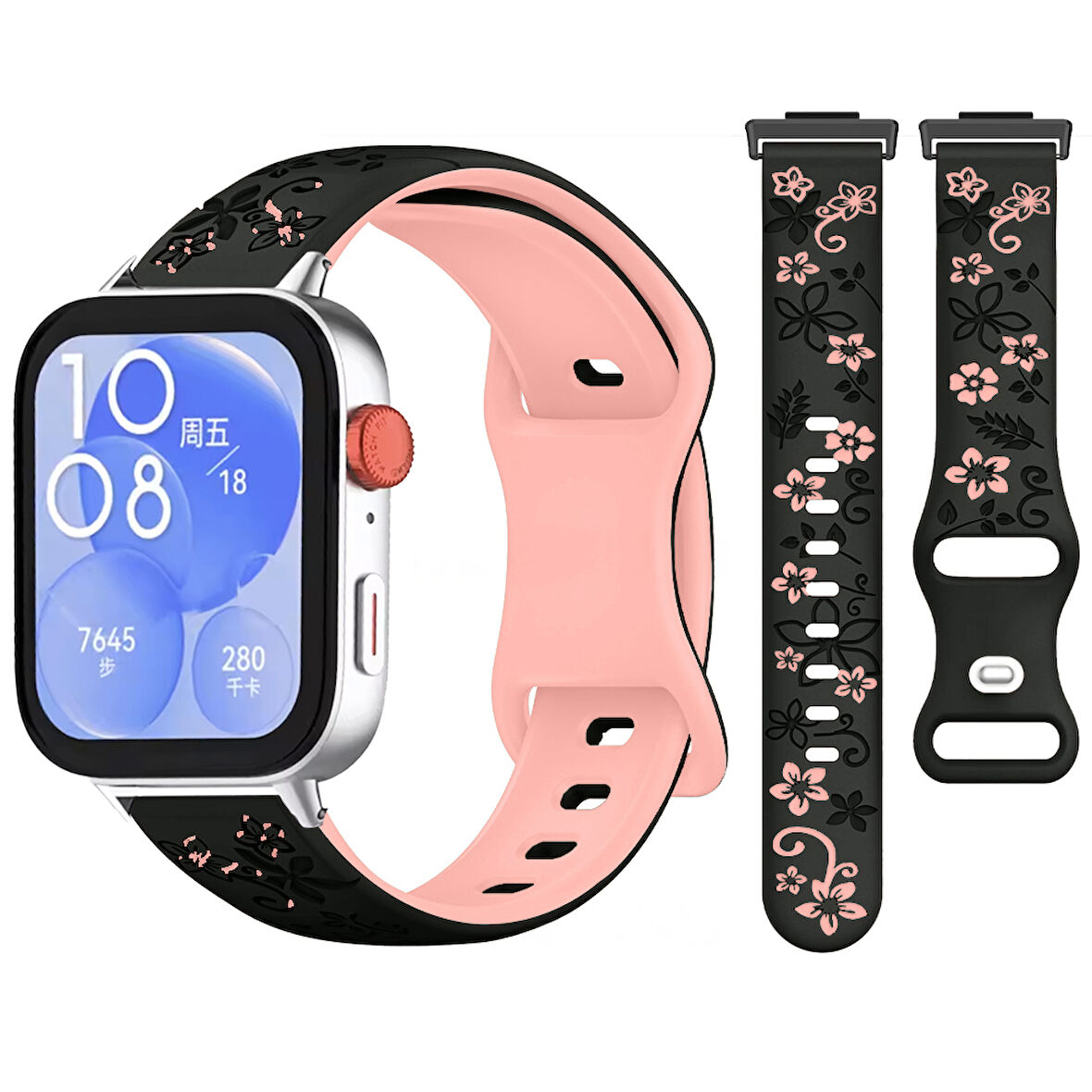 Huawei Watch Fit 3 İle Uyumlu FloraFlex Çiçek Desenli Silikon Kordon