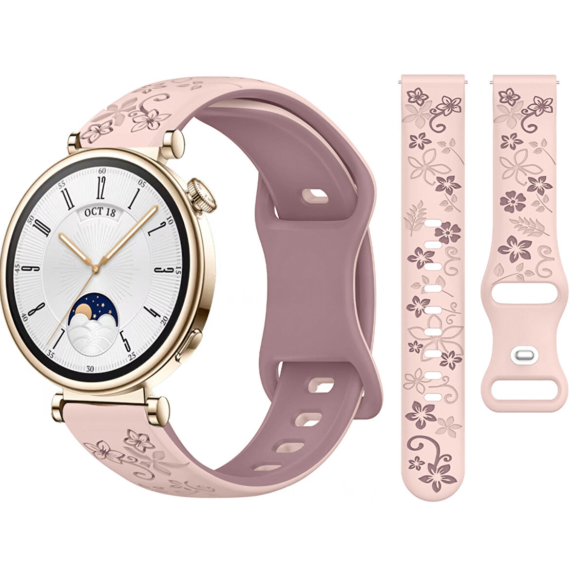 Huawei Watch GT4 41mm Uyumlu FloraFlex Çiçek Desenli Yumuşak Soft Silikon Kordon