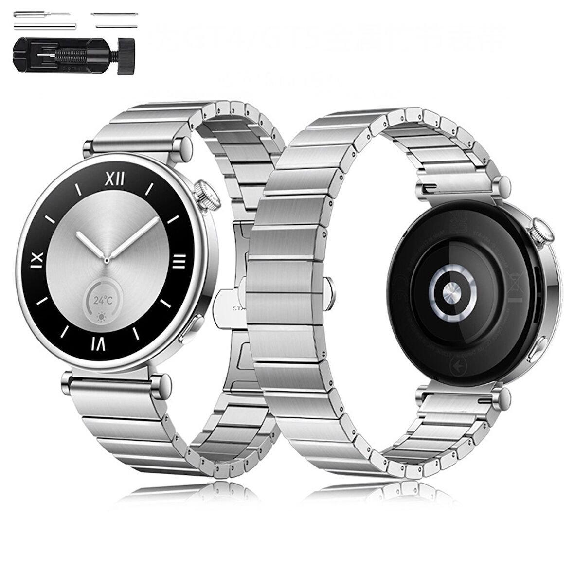 Huawei Watch GT5 41mm İle Uyumlu Renk Detaylı 18mm Paslanmaz Çelik Metal Kordon Kayış