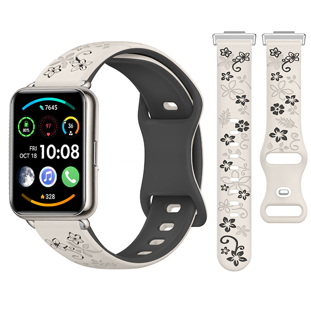 Huawei Watch Fit 2 İle Uyumlu FloraFlex Çiçek Desenli Silikon Kordon