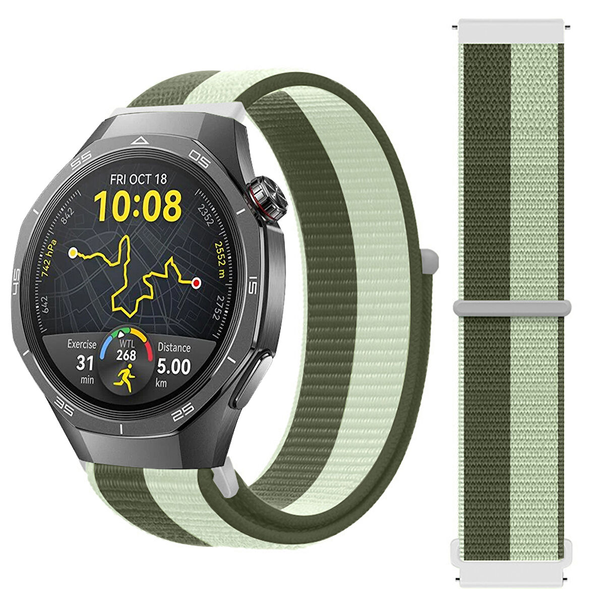 Huawei Watch GT5 Pro 46mm İle Uyumlu Ayarlanabilir Cırt Cırtlı Yumuşak Spor Kumaş Örgü Kordon