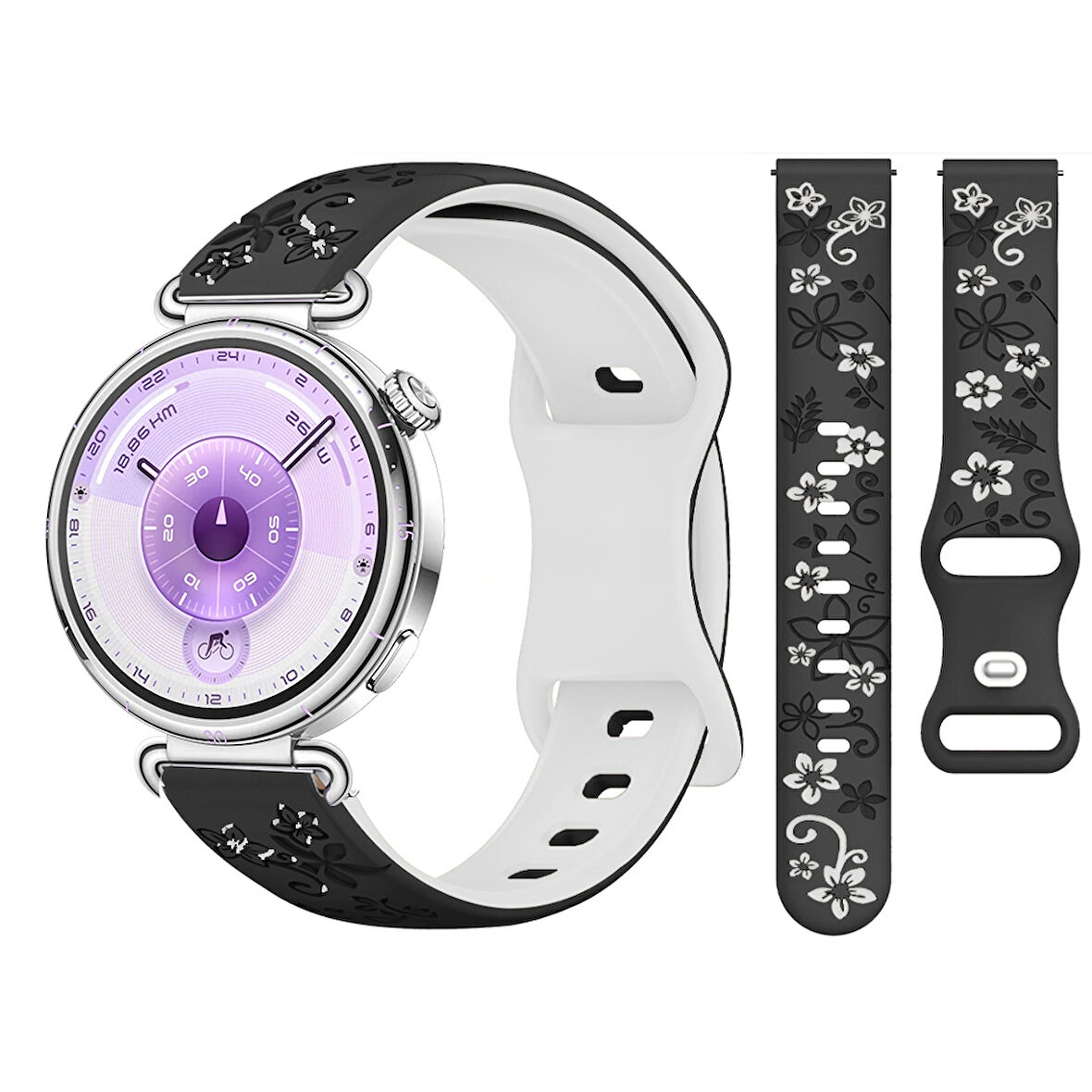 Huawei Watch GT6 41mm Uyumlu FloraFlex Çiçek Desenli Yumuşak Soft Silikon Kordon