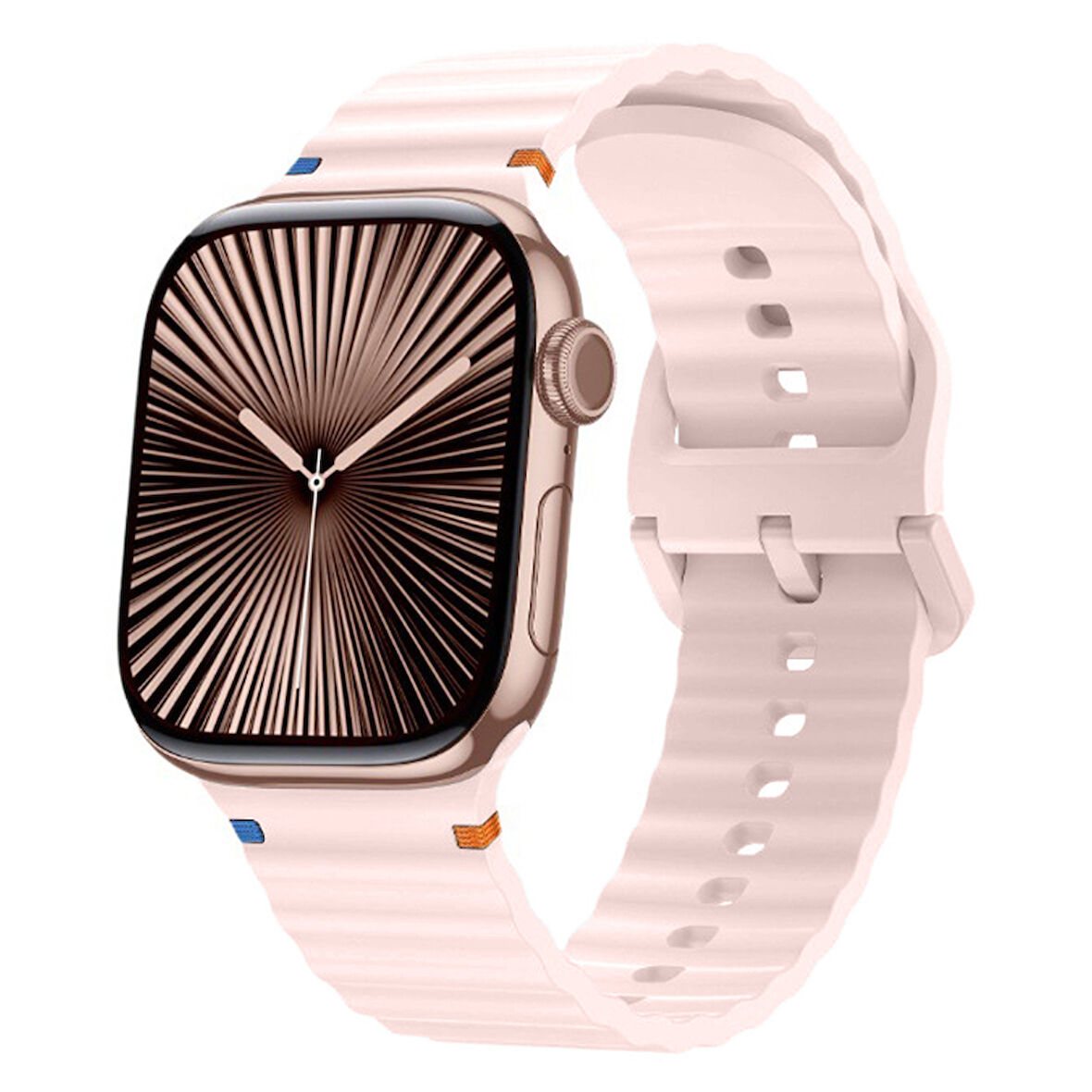 Apple Watch 42mm 44mm 45mm S10 46mm Ultra 49mm Uyumlu Dalga Desenli Tokalı Yumusaş Silikon Kordon