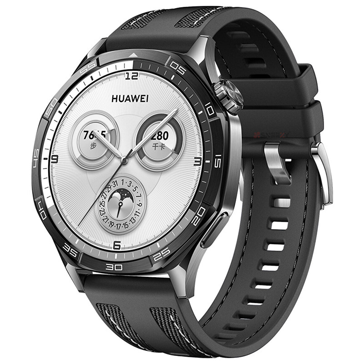 Sneezy Huawei Watch GT4 46mm ile Uyumlu Metal Tokalı Dikiş Detaylı Şık Dokuma Silikon Kordon