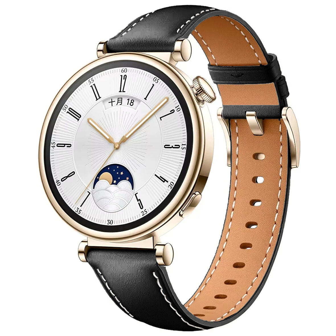 Huawei Watch GT4 41mm İle Uyumlu Starlight Gold Metal Tokalı Deri Zarif Şık Kordon