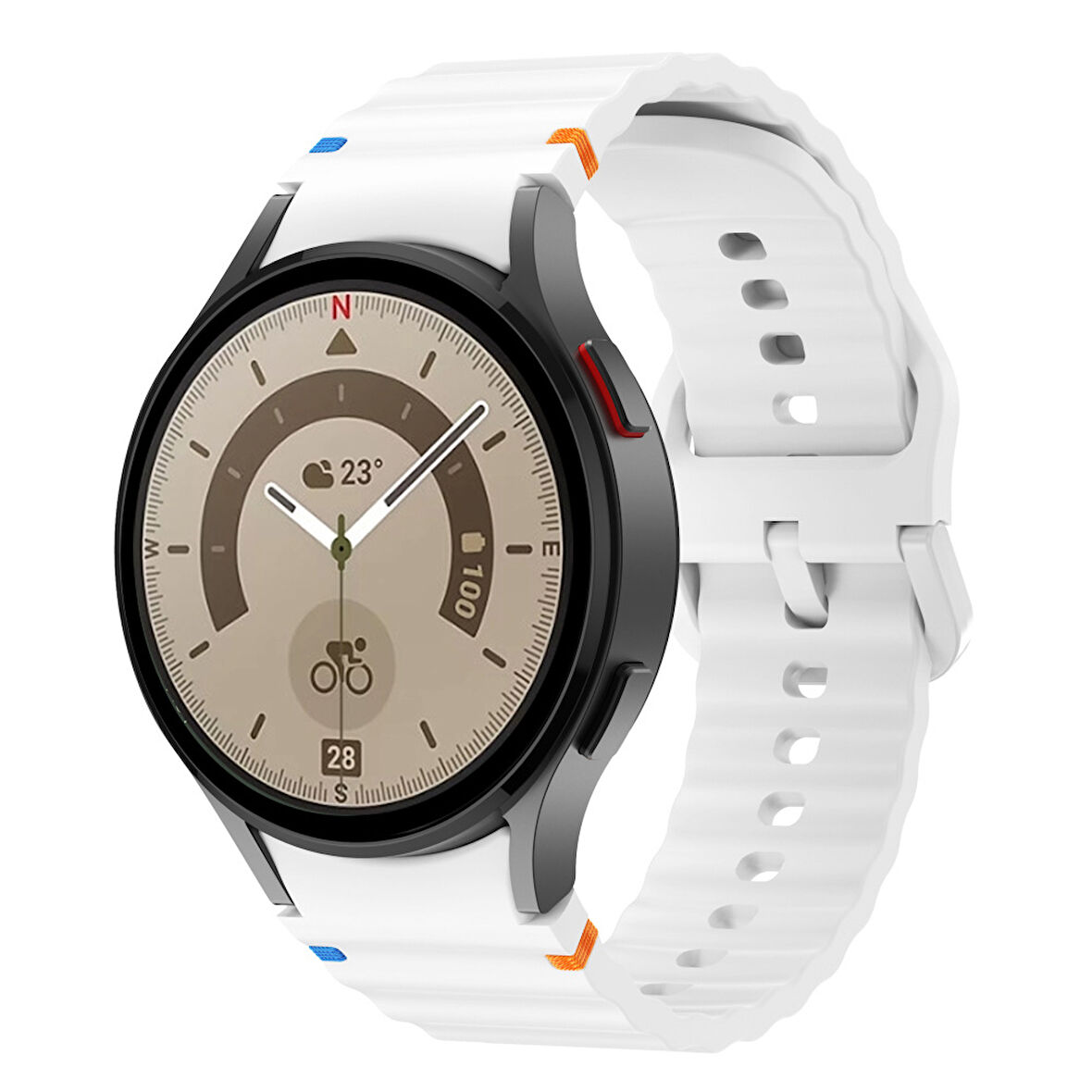 Samsung Galaxy Watch 5 Pro 45mm İle Uyumlu Metal Tokalı Dalgalı Spor Silikon Kordon