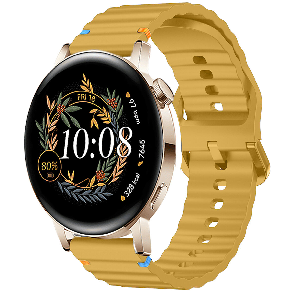 Huawei Watch GT2 GT3 42mm İle Uyumlu Dalga Desenli Tokalı Yumusaş Soft Silikon Kordon
