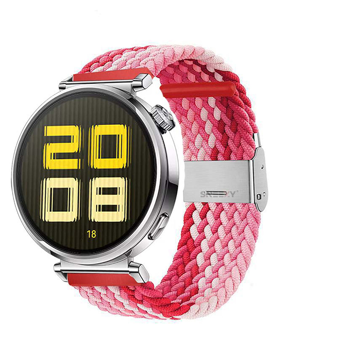 Sneezy Huawei Watch GT 5 41mm İle Uyumlu Metal Klips Solo Fiberlink Kumaş Örgü Kordon