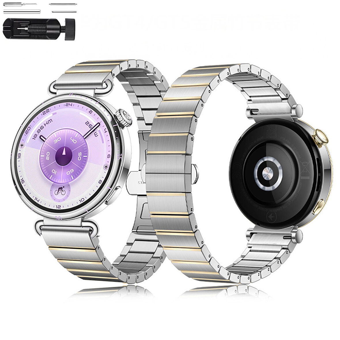 Huawei Watch GT6 41mm İle Uyumlu Renk Detaylı 18mm Paslanmaz Çelik Metal Kordon Kayış