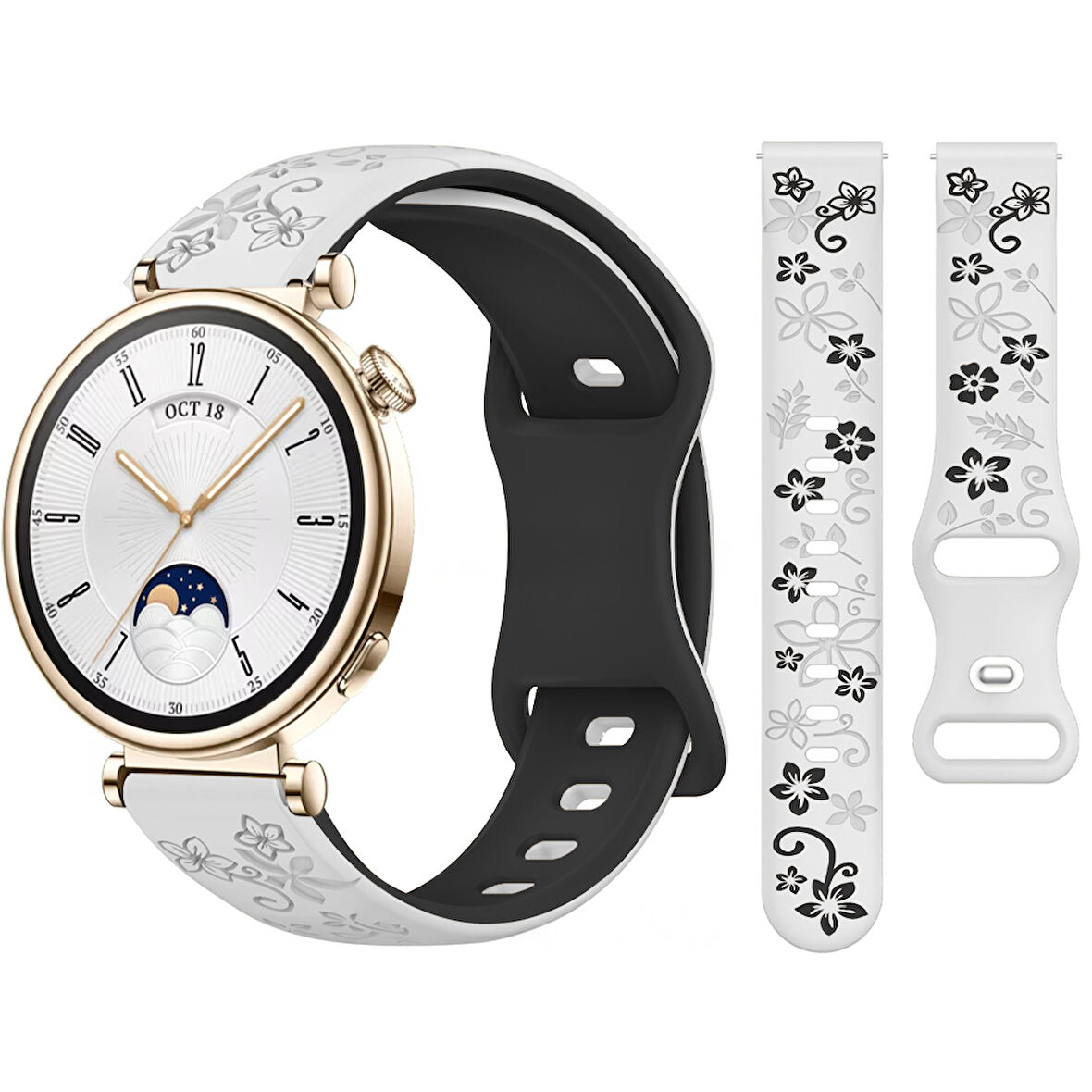 Huawei Watch GT4 41mm Uyumlu FloraFlex Çiçek Desenli Yumuşak Soft Silikon Kordon