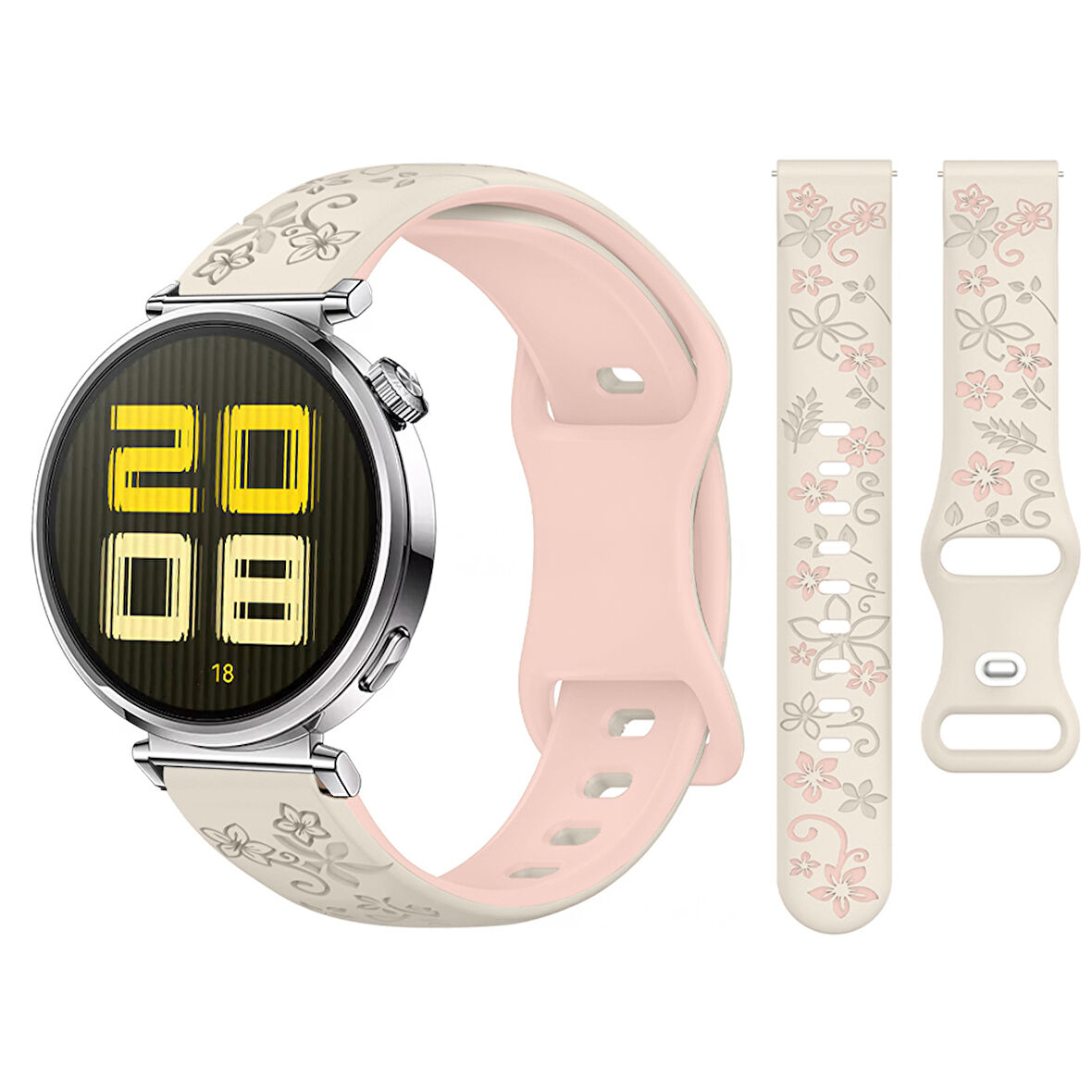 Huawei Watch GT5 41mm Uyumlu FloraFlex Çiçek Desenli Yumuşak Soft Silikon Kordon