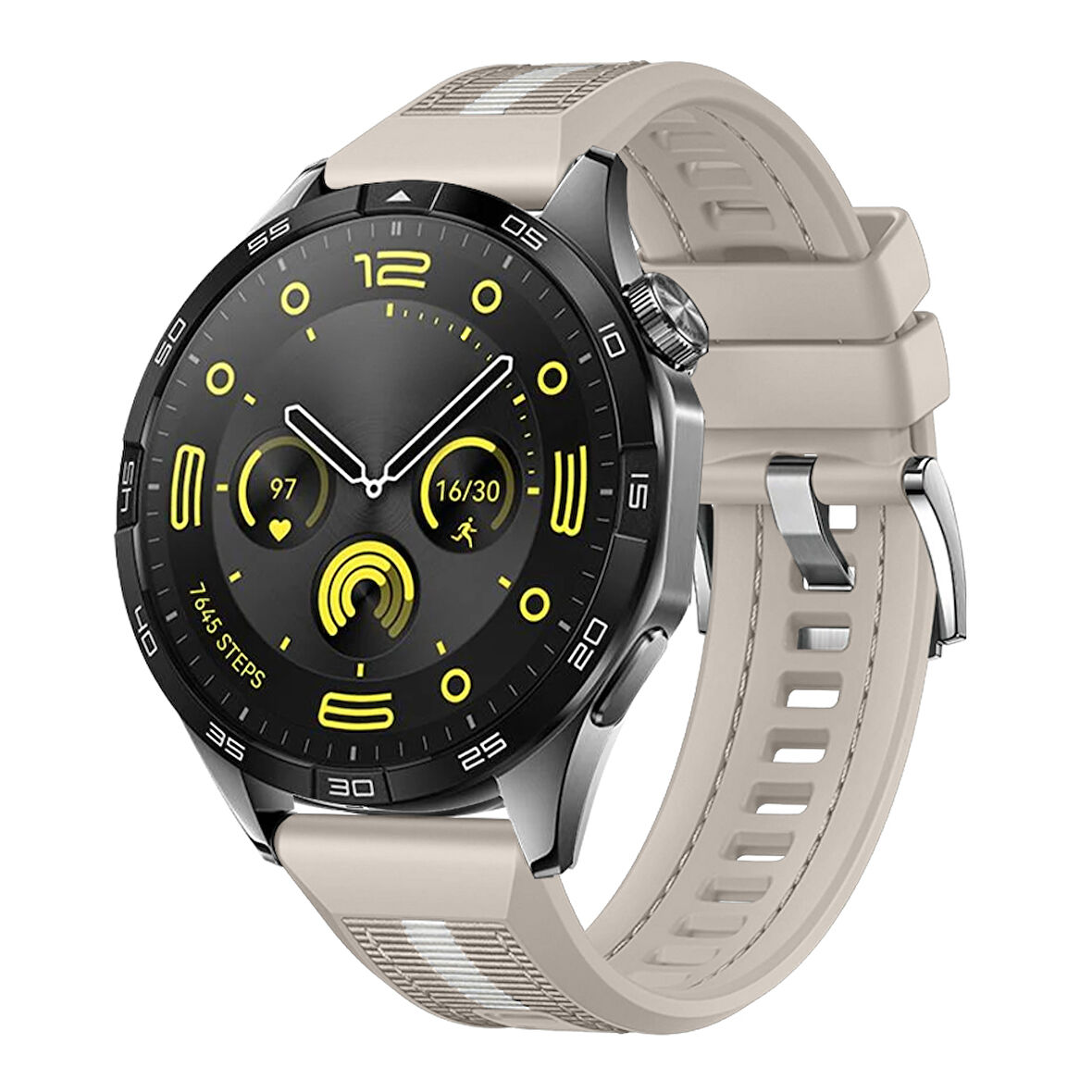 Huawei Watch GT4 46mm İle Uyumlu SportStripe Örgü Desen Metal Tokalı Silikon Akıllı Saat Kordonu