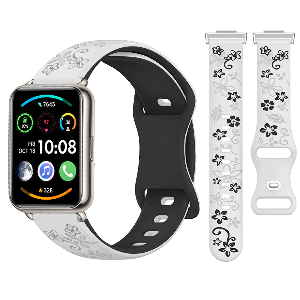 Huawei Watch Fit 2 İle Uyumlu FloraFlex Çiçek Desenli Silikon Kordon