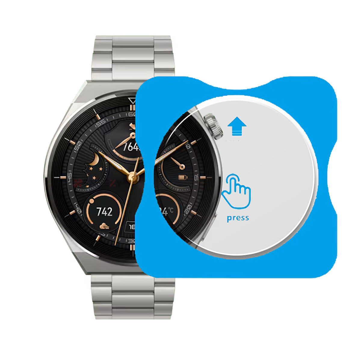 Huawei Watch GT3 Pro 46mm Uyumlu Kolay Takılabilir Takma Aparatlı Temperli Cam Ekran Koruyucu 